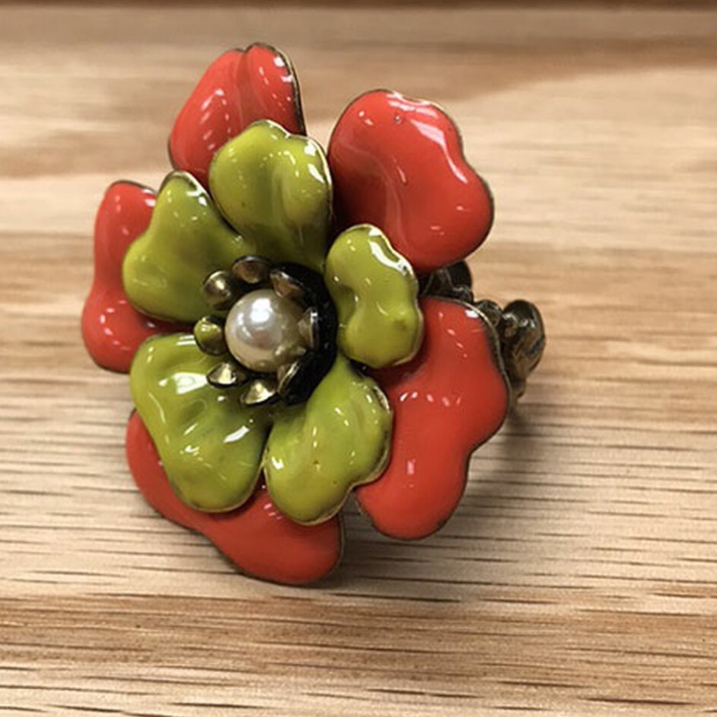 Wonderfully Fun Enamel Flower Statement Ring Nwt